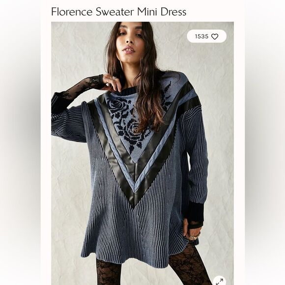 Free People Florence Sweater Mini Dress in Blue Size S New with tag - Picture 1 of 5
